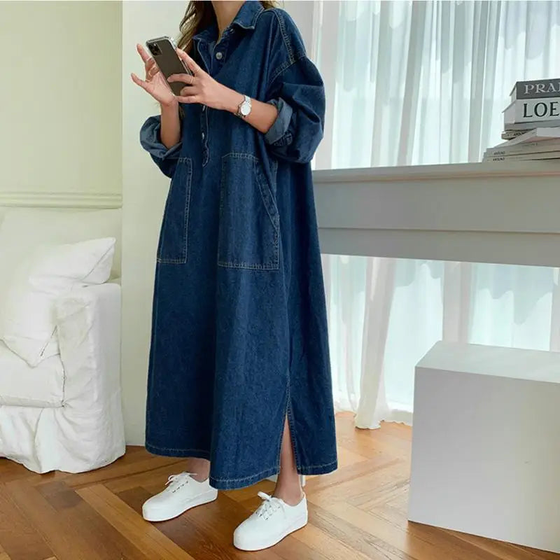 Denim Loose Collar Split Dress