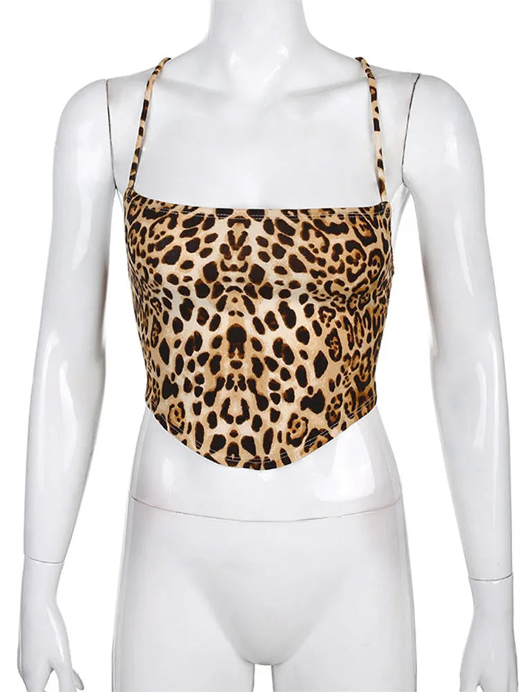 Top sin mangas con estampado de leopardo