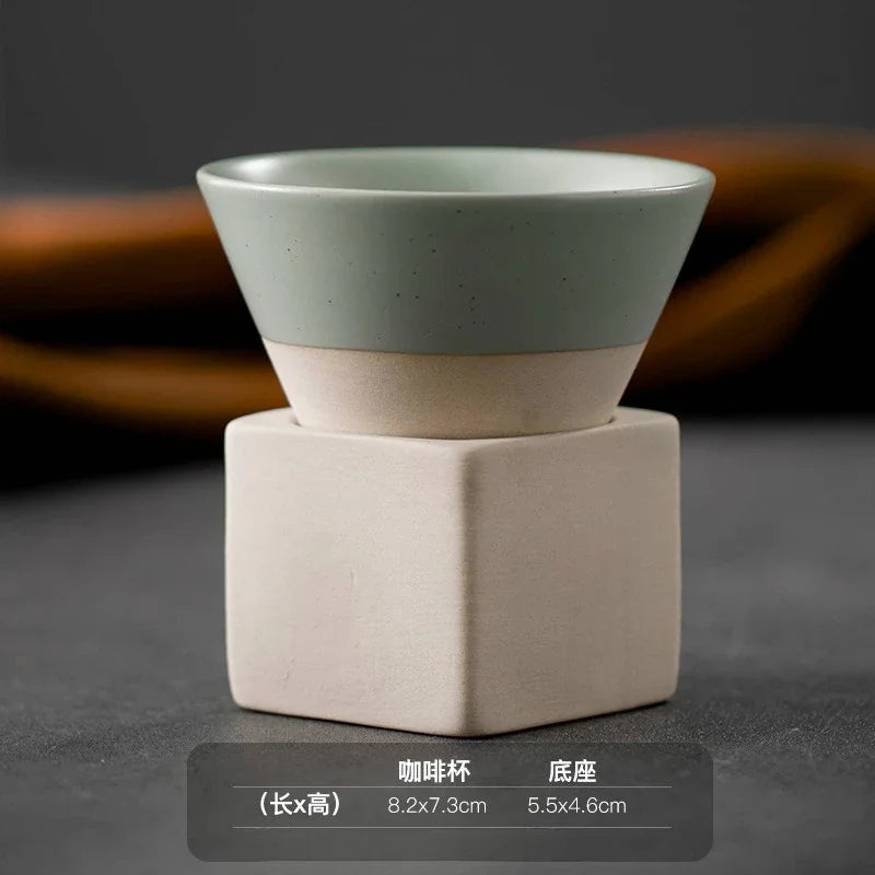 Retro Japanese Triangular Cone Shape Pottery Tea Coffee Cup