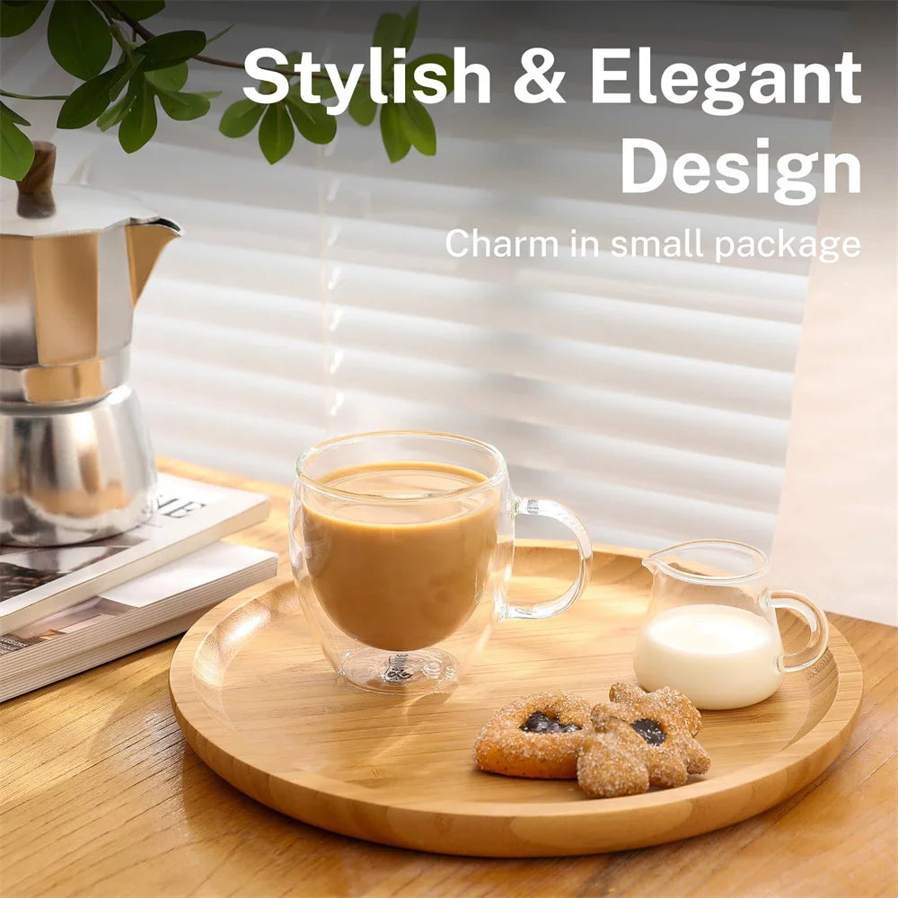 Double Wall Transparent Glass Coffee Cup with Handle
