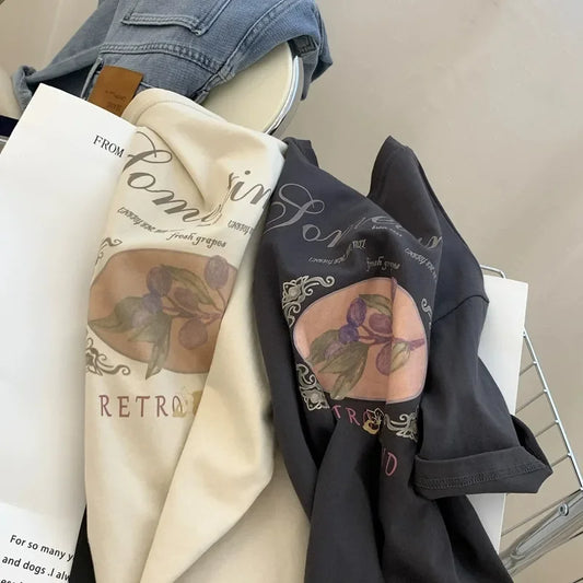 Camiseta holgada de manga corta con estampado floral