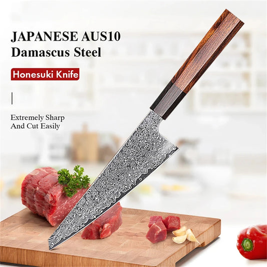 Hand Forged 67 Layer Damascus Steel Honesuki Knife