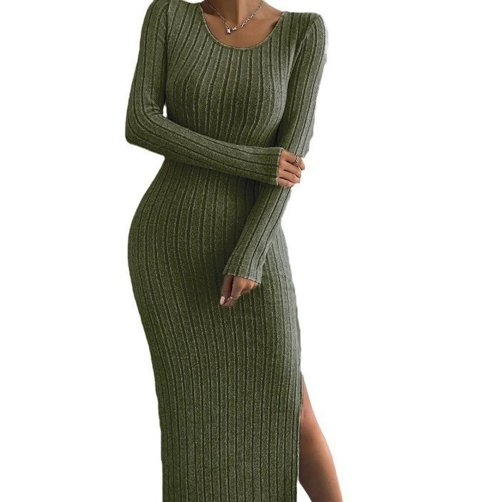 V Neck Long Sleeve Asymmetrical Bodycon Dress