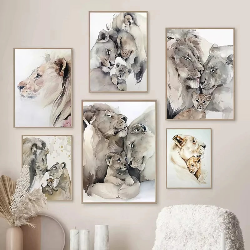Lion Family Canvas Painting Print
