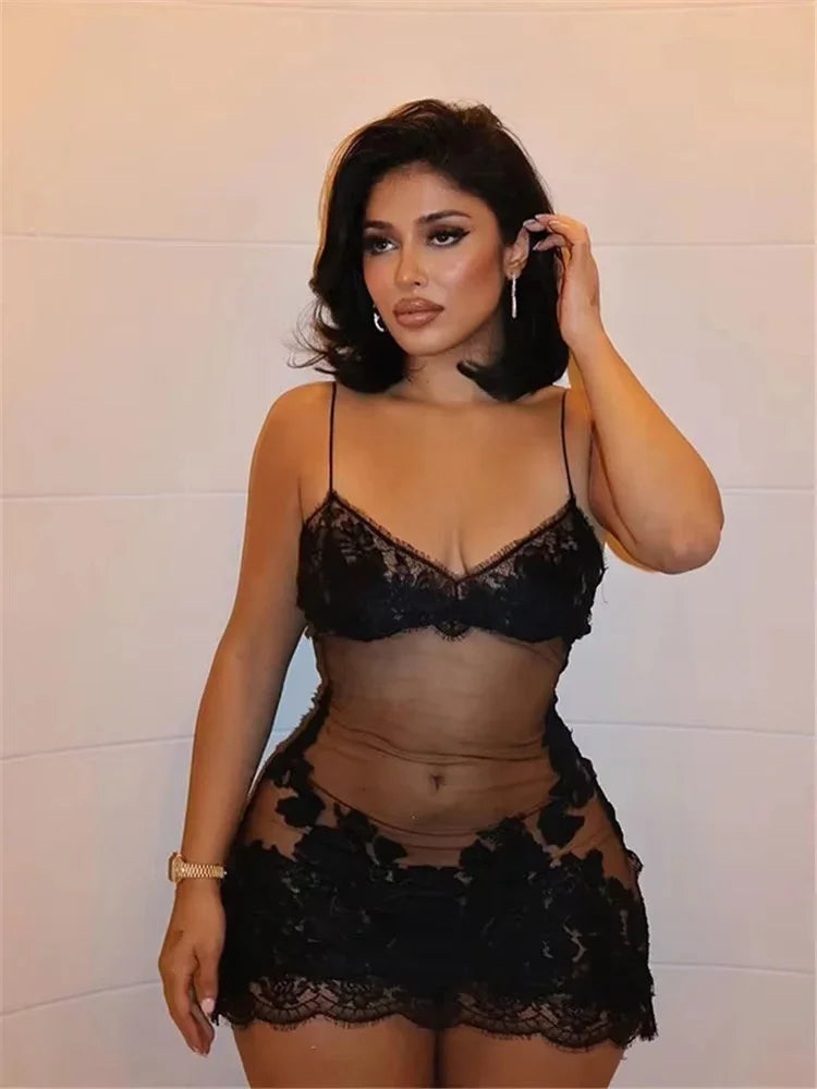 Lace Transparent Mini Dress