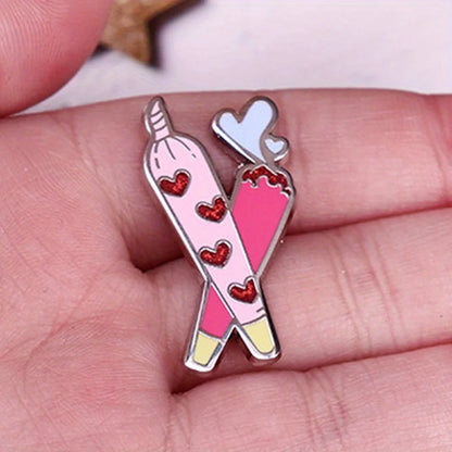 Flash Heart Badge Brooch Smoke Enamel Supporting Fan Pin