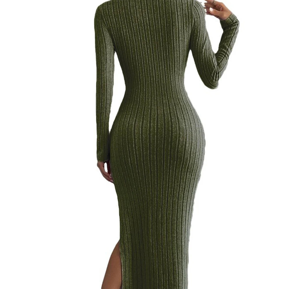 V Neck Long Sleeve Asymmetrical Bodycon Dress