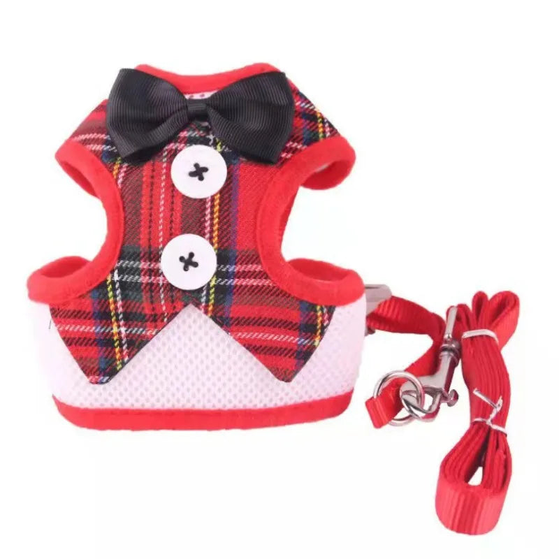 Adjustable Pet Harness with Bow Tie Leash Set