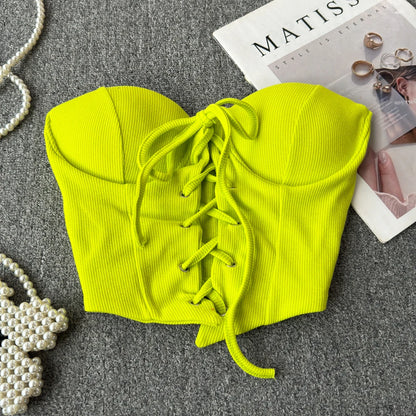 Ribbon Lace-Up Corset Top