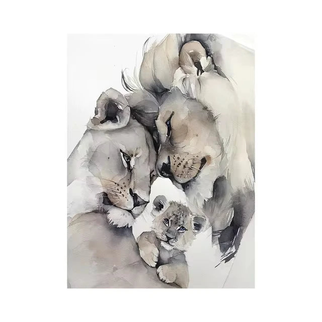 Lion Family Canvas Painting Print