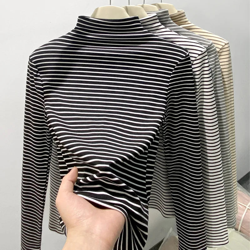 Stripe Long Sleeve Turtleneck Shirt