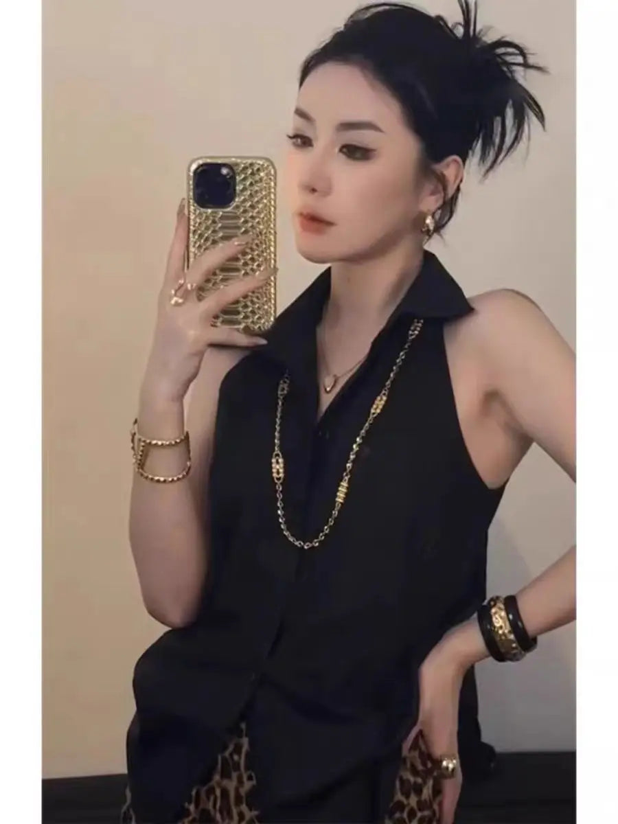 Camisas de verano sexys sin mangas para mujer 2024, top sin mangas con cuello y bolsillos de color liso, blusas informales para mujer, camisa elegante corta para mujer