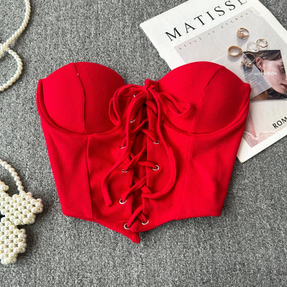 Ribbon Lace-Up Corset Top