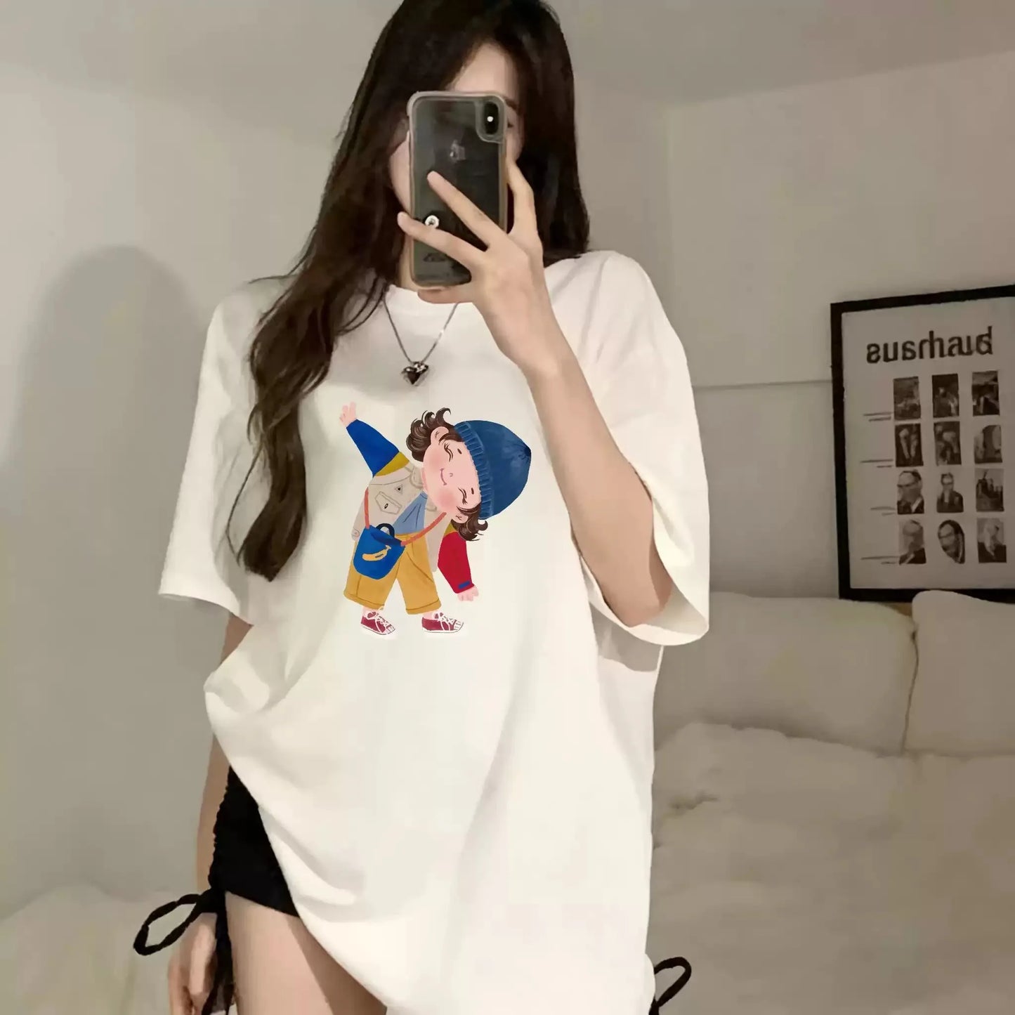 Camiseta holgada de manga corta con estampado floral