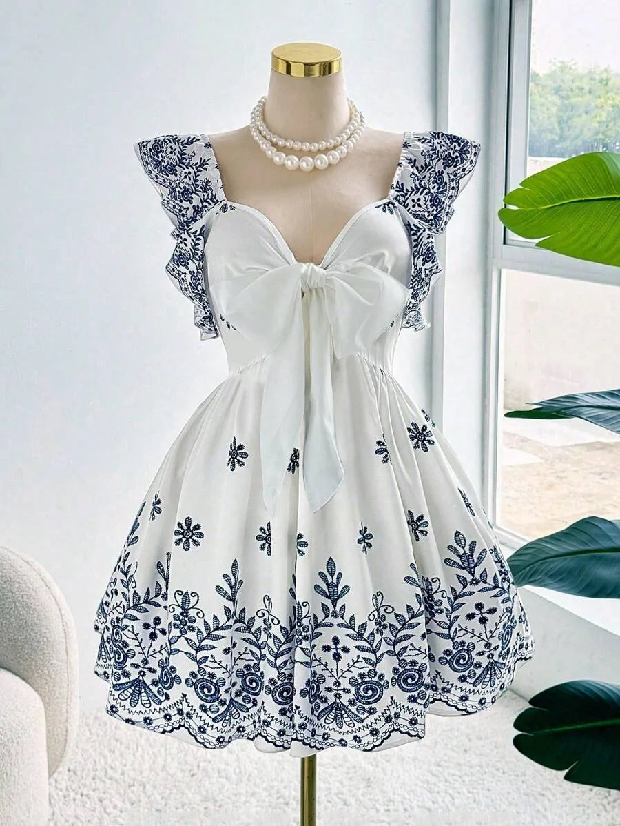 Ethnic Print Gathering Dress