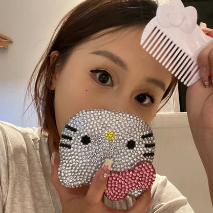 Shiny Sticking Diamond Makeup Cartoon Lovely Mini Mirrors And Comb