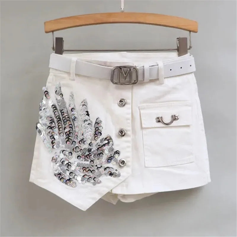 Sequin Denim Short Skirt