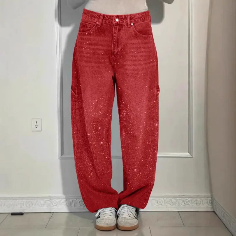 Star Embroidered Rhinestone Jeans