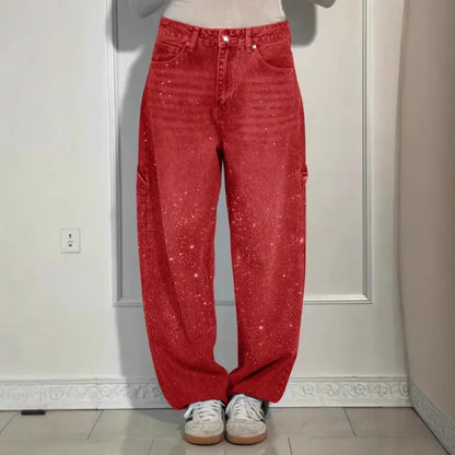 Star Embroidered Rhinestone Jeans