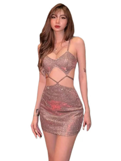 Vestido Bodycon con Escote Halter Hueco, Vestidos de Noche Sexys de Verano, Ropa Sólida Ajustada para Mujer, Vestidos Estéticos Calientes Rosas para Mujer