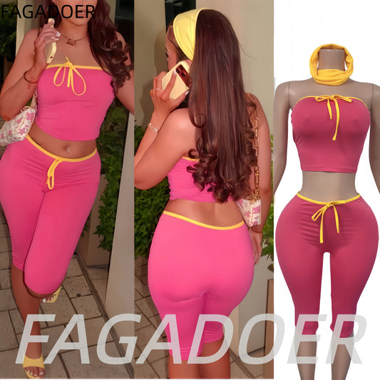 Conjunto de dos piezas de shorts con cordones y retazos