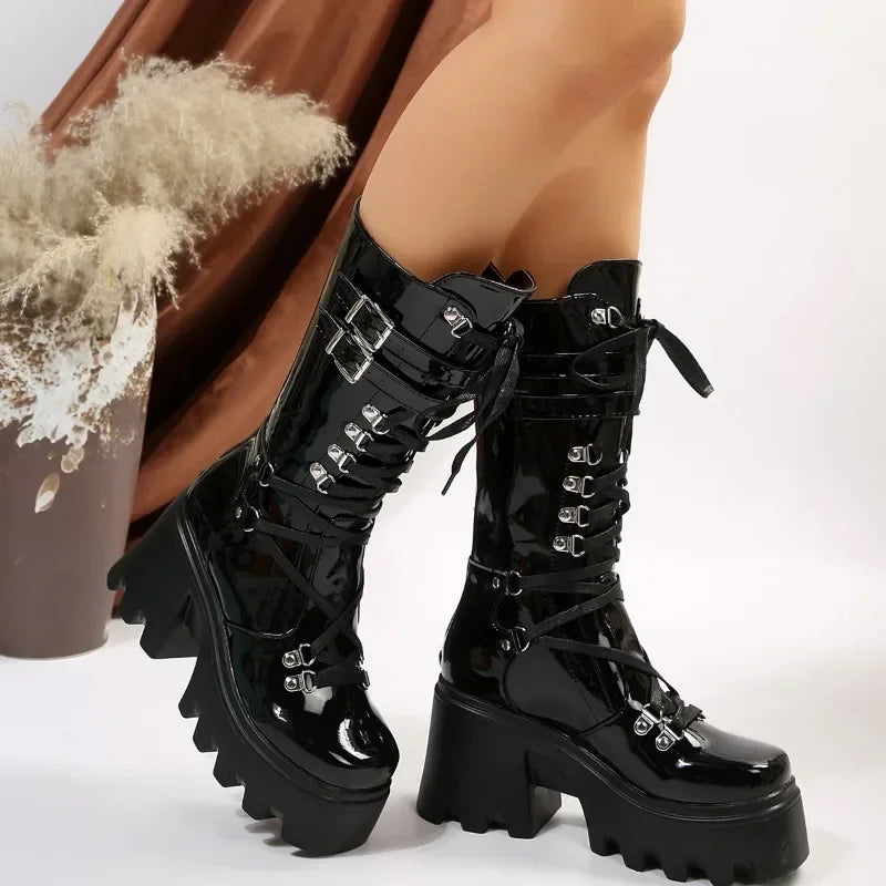 Lace Up High Platform Wedge Boots