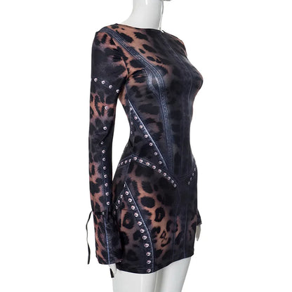 Leopard Print Slim Flared Dress