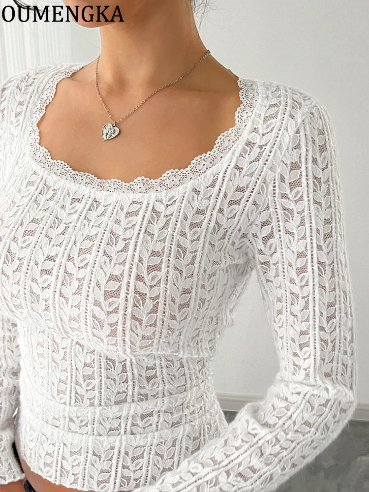 Lace Hollow Out Long Sleeve T-Shirt