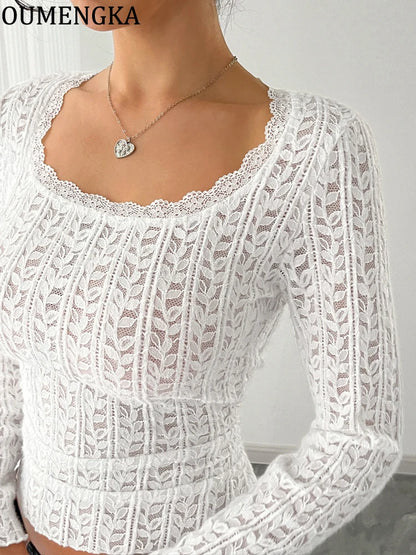Lace Hollow Out Long Sleeve T-Shirt