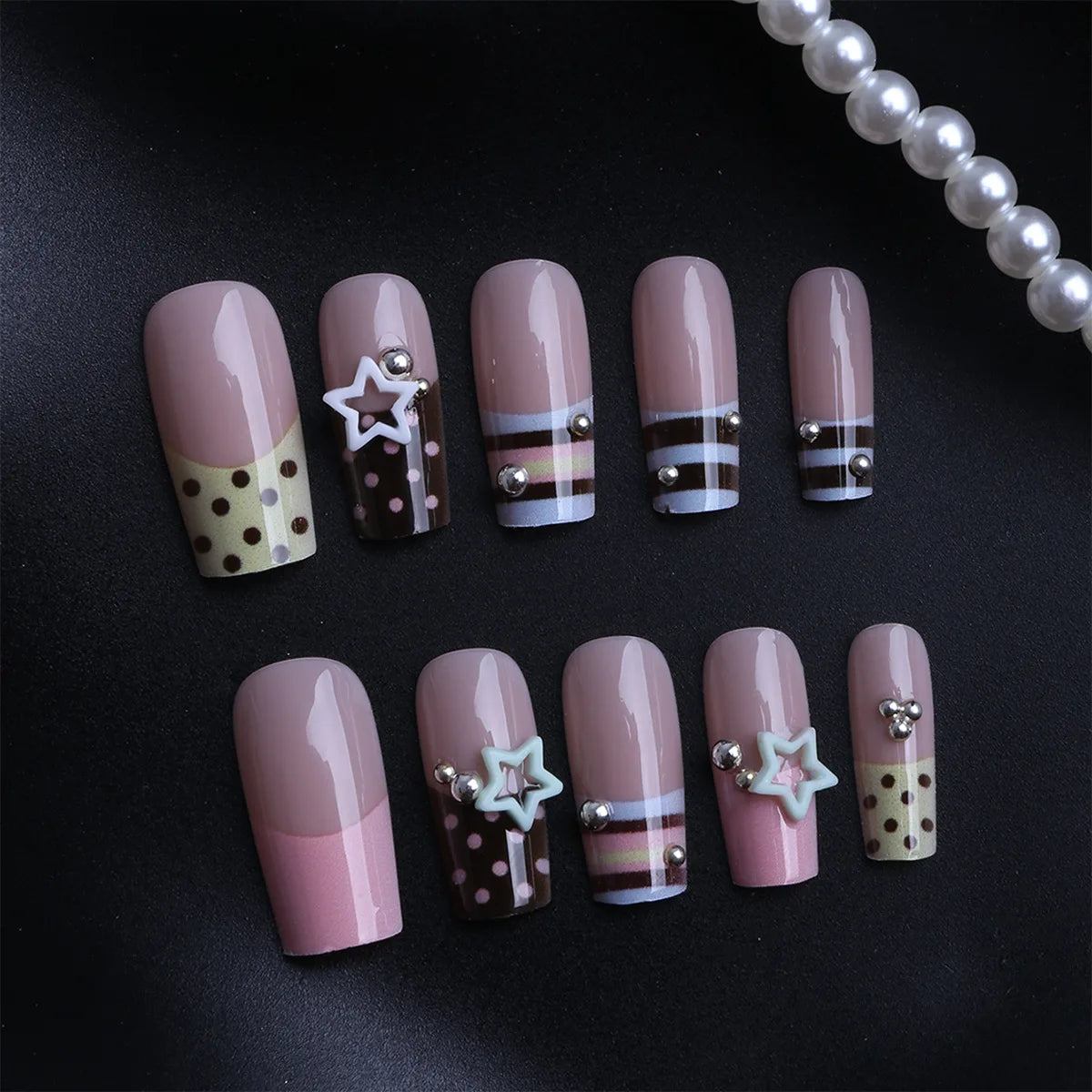 24 unidades de uñas postizas Y2K con estrellas dulces