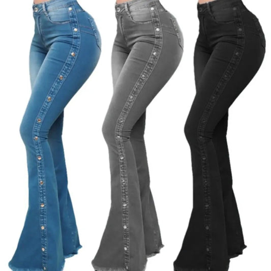 Ropa de mujer Nuevos Jeans Europea Americana 2025 nuevos populares de cintura alta elásticos tipo "speaker" para mujer pantalones largos Jeans