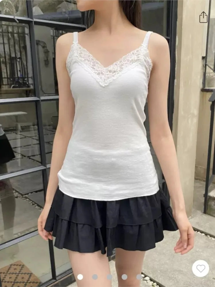 Sweet Lace Patchwork Slim Tank Top