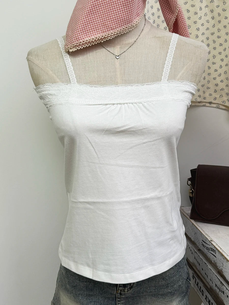 Sweet Lace Patchwork Slim Tank Top