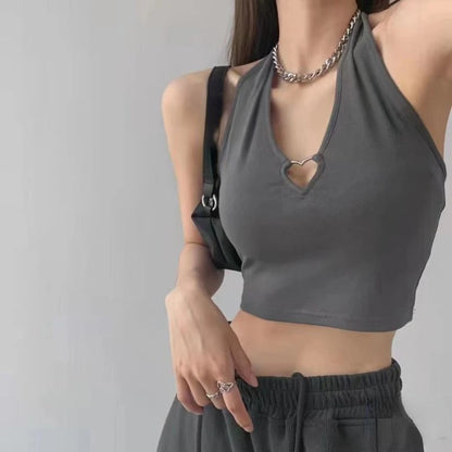 V Neck Hearted Hollow Out Halter Cami Tank Top