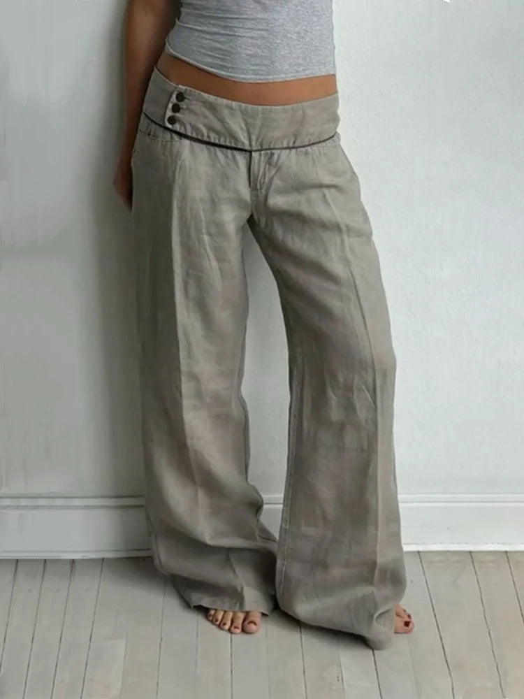 Pantalones de pernera ancha con estampado de letras blancas, nuevos de talle bajo, informales, versátiles, estilo Harajuku, ropa europea, estilo chica sexy y atrevida