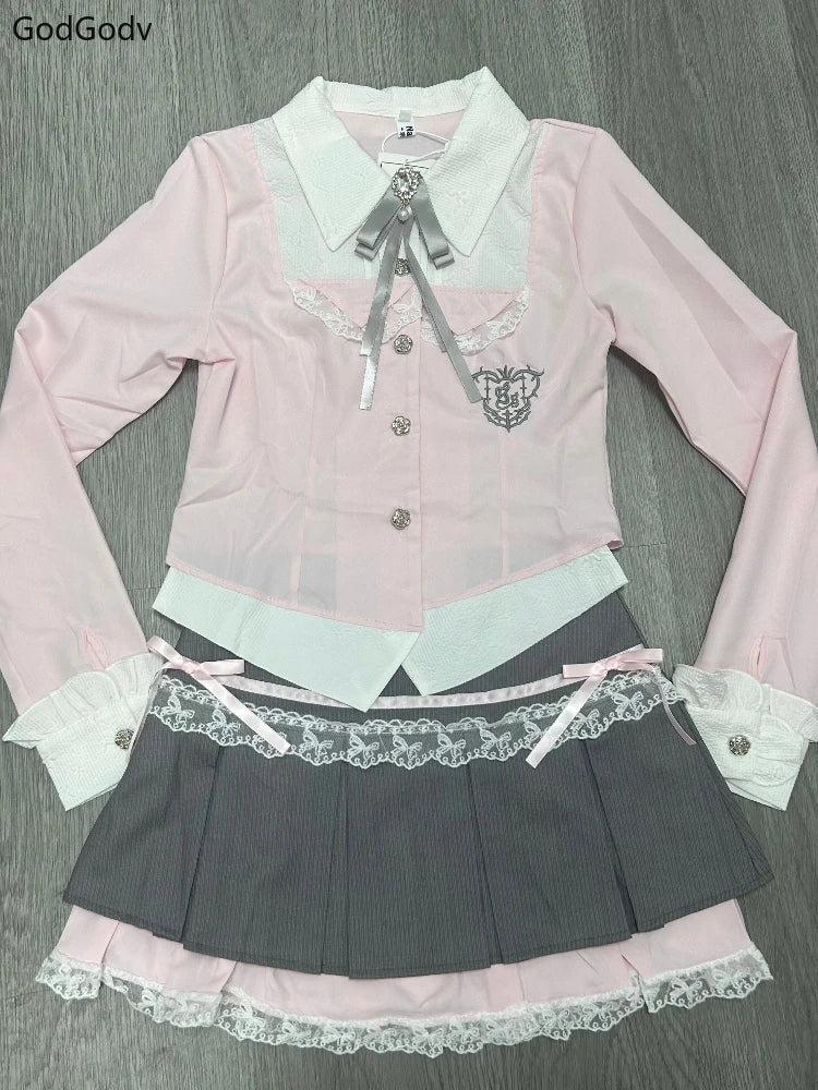 Top con lazo + Falda plisada de encaje