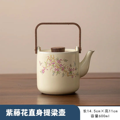 Beige Ru Kiln Wisteria Flower Teapot