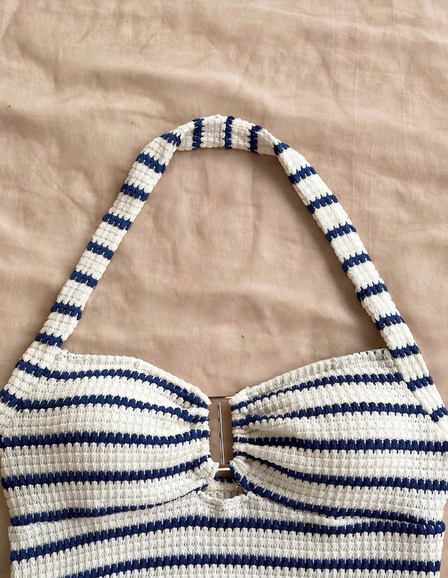 Conjunto de dos piezas de top halter y shorts de punto texturizado