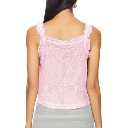 Bonitos tops cortos para salir, chaleco bohemio para mujer, top sin mangas con ribete de encaje y volantes Y2k, camisola de cuello redondo transparente con botones delanteros estilo hada sexy.