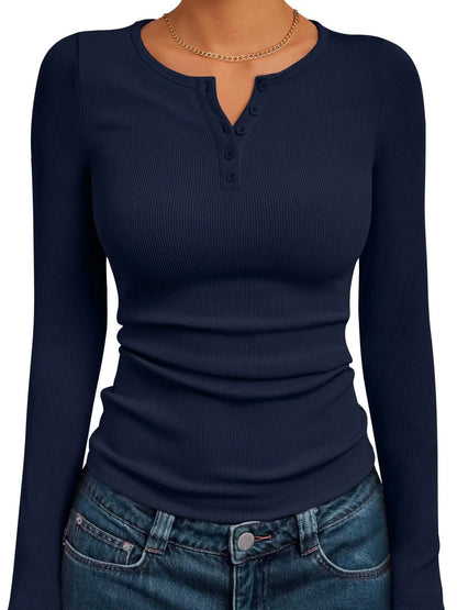 Long Sleeve Slim Fit Henry Collar T-Shirt