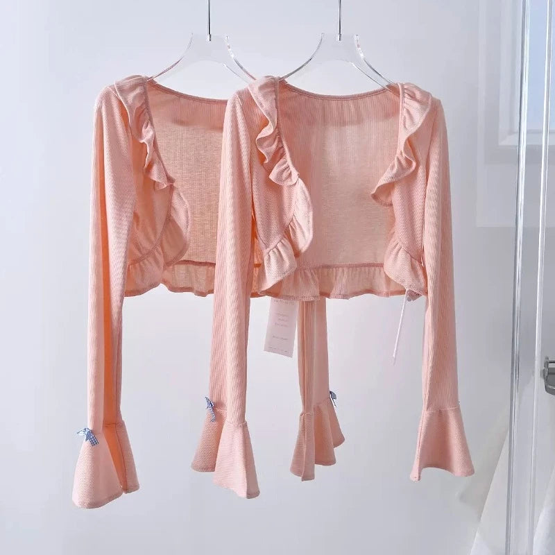 Conjunto de Cárdigan Corto y Vestido de Tirantes a Cuadros con Lazo