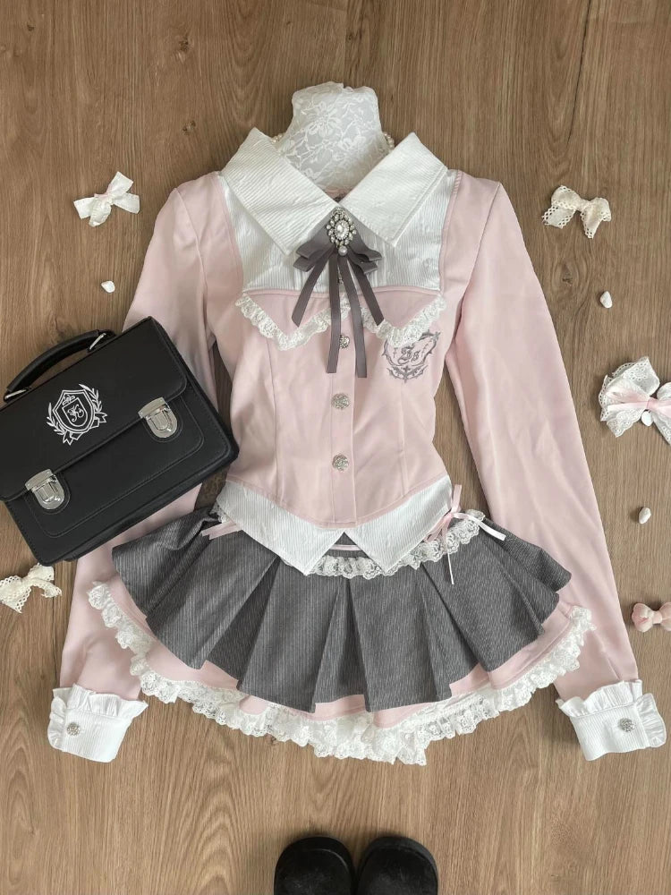 Top con lazo + Falda plisada de encaje