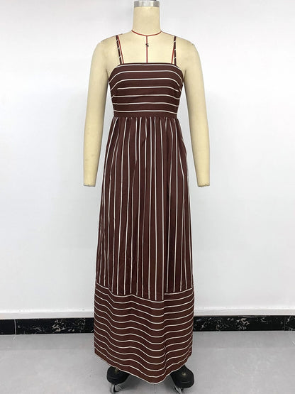 Striped Backless Loose Beach Dress