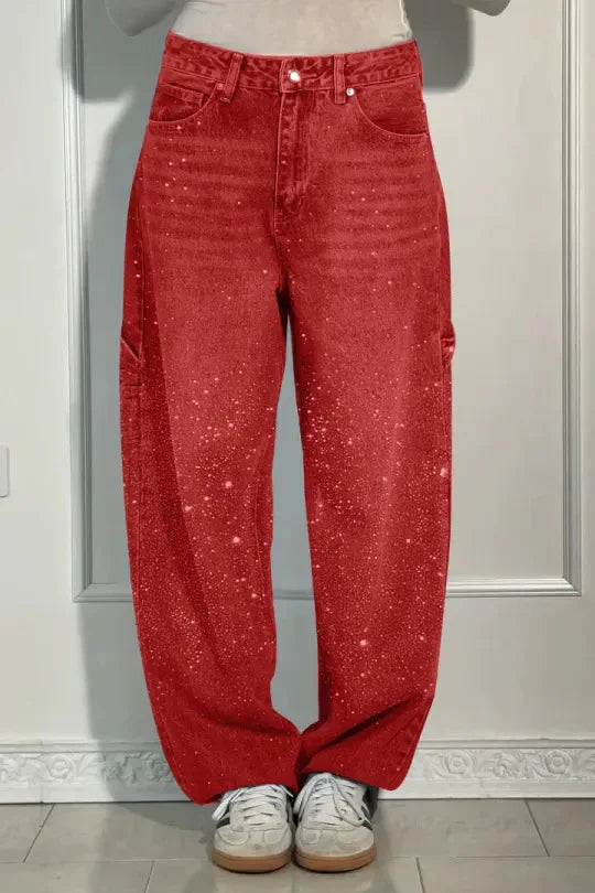 Star Embroidered Rhinestone Jeans