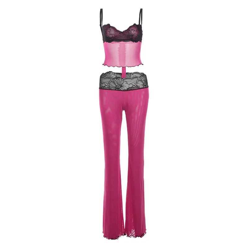 Conjunto de 2 piezas de malla transparente con estampado de leopardo y encaje.