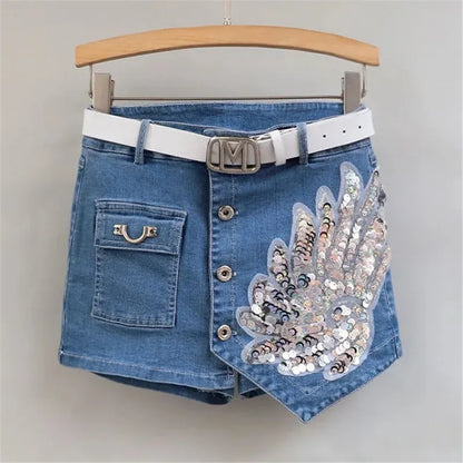 Sequin Denim Short Skirt