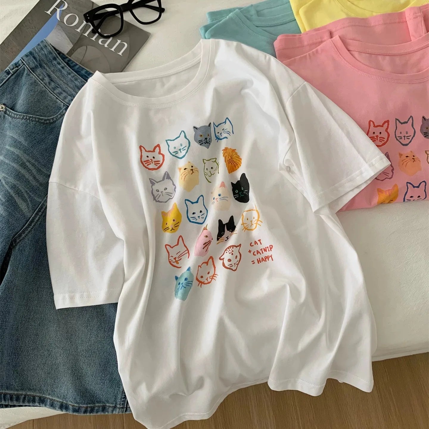 Camiseta holgada de manga corta con estampado floral