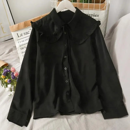 Blusas Dulces para Mujer Lindas Blusas con Cuello Peter Pan S-3XL Holgadas Moda Temperamento Minimalista Lolita Ropa Francesa Elegante de Moda 5 Colores