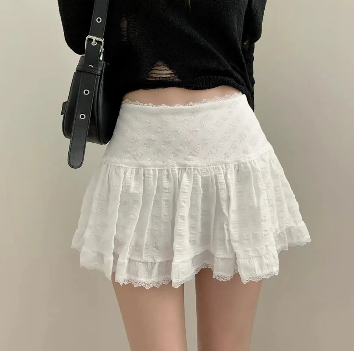 Tiered Ruffled Lace Trim Skirt
