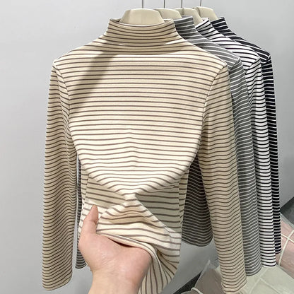 Stripe Long Sleeve Turtleneck Shirt